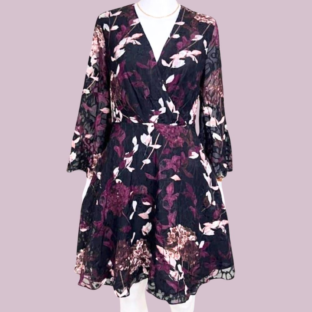 Black and purple floral dress | US 14 - Picture 2 of 5